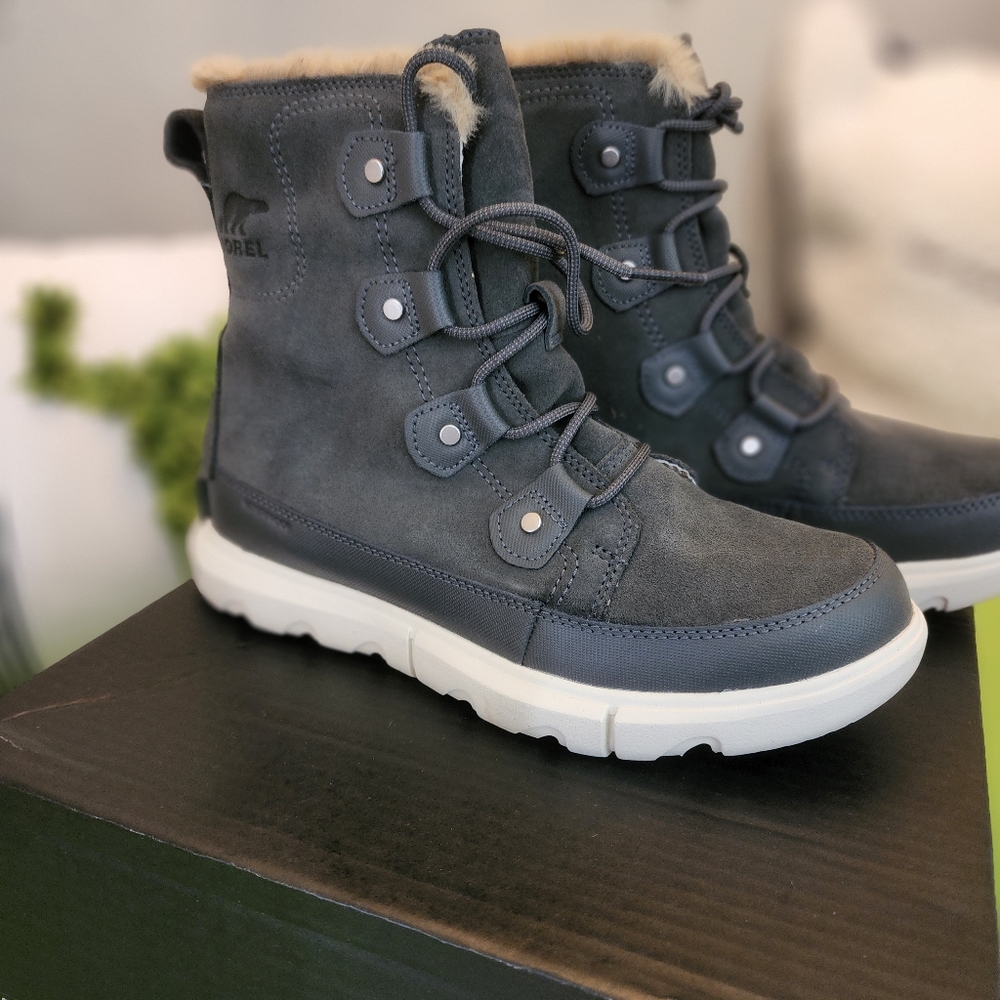 Sorel Explorer II Joan Faux Fur Waterproof Grill Fawn Boots Gray Women's Size 9